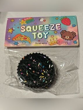 Squeeze Black Sprinkle Cookie Squishy Toy with Multicolor Sprinkles